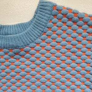 H&M Light Blue and Orange Crewneck Textured Knit Sweater